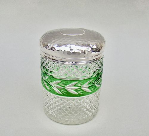 Victorian Silver Mounted Bohemian Glass Dressing Table Jar by Thomas Ingleton, London 1896