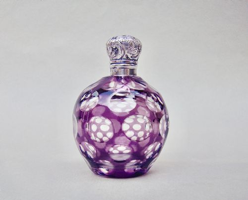 Exquisite Silver Mounted Amethyst Overlay Glass Scent Bottle by Charles May, Birmingham 1895