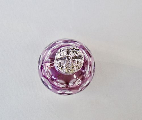 fig 2. EXQUISITE SILVER MOUNTED AMETHYST OVERLAY GLASS SCENT BOTTLE BY CHARLES MAY, BIRMINGHAM 1895
