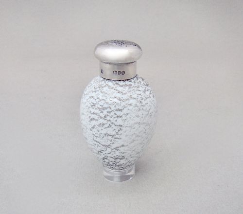 Sampson Mordan Silver & Porcelain Speckled Egg Scent Bottle, London 1887