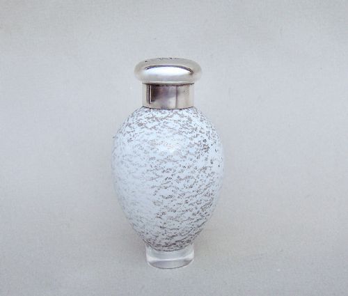 fig 1. SAMPSON MORDAN SILVER & PORCELAIN SPECKLED EGG SCENT BOTTLE, LONDON 1887