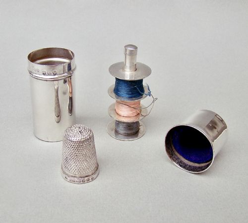 Novelty Edwardian Silver Sewing Compendium by Henry Clifford Davis, Birmingham 1907
