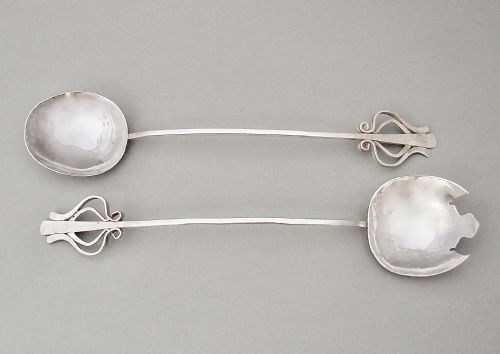 Pair of Scottish Arts & Craft Silver Salad Servers by Catherine L. Charles, Edinburgh 1942