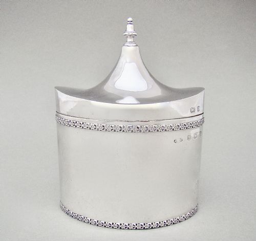 fig 1. A. E. JONES ARTS & CRAFT SOLID SILVER TEA CADDY, BIRMINGHAM 1916