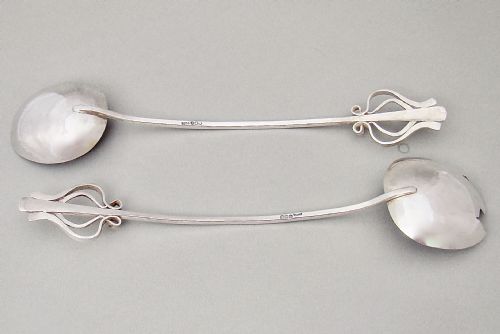 fig 1. PAIR OF SCOTTISH ARTS & CRAFT SILVER SALAD SERVERS BY CATHERINE L. CHARLES, EDINBURGH 1942