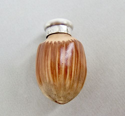 Rare Victorian Silver Mounted Macintyre Hazelnut Scent Bottle by Saunders & Shepherd, Birmingham 1889