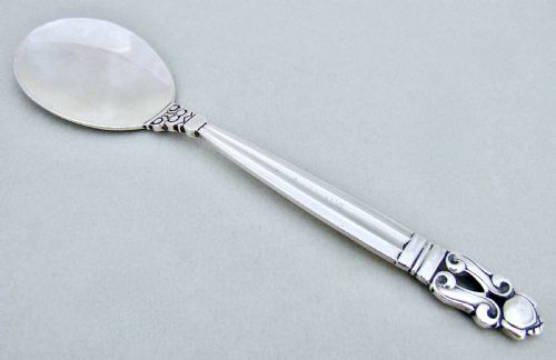 fig 1. MID-CENTURY GEORG JENSEN STERLING SILVER ACORN PATTERN PRESERVE SPOON