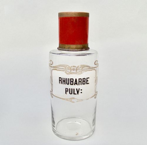Very Rare French Art Nouveau Glass Apothecary Jar with Gilt & Enamelled Label, Circa 1900
