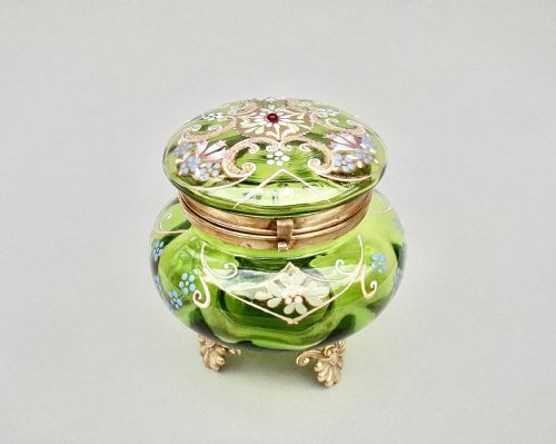 Exquisite 19th C. French Ormulu Mounted Enamelled Glass Dressing Table Jar , Circa 1890