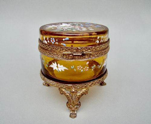 fig 2. 19TH C. FRENCH ORMULU & ENAMELLED AMBER GLASS DRESSING TABLE JAR , CIRCA 1890