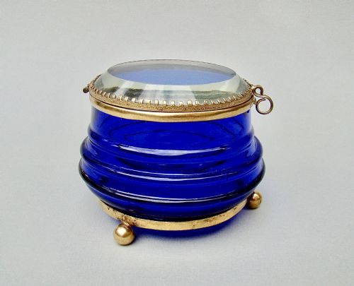 fig 1. UNUSUAL 19TH C. FRENCH ORMULU & BRISTOL BLUE GLASS TRINKET BOX, CIRCA 1890