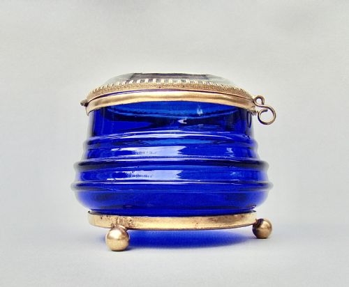 fig 2. UNUSUAL 19TH C. FRENCH ORMULU & BRISTOL BLUE GLASS TRINKET BOX, CIRCA 1890