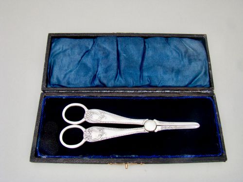 Cased Pair of Victorian Silver Grape Scissors by Josiah Williams & Co, London 1899