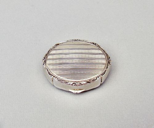 fig 2. FABULOUS SILVER & GUILLOCHE ENAMEL PILL BOX WITH MARCASITE DECORATIONS, LONDON IMPORT MARKS 1927
