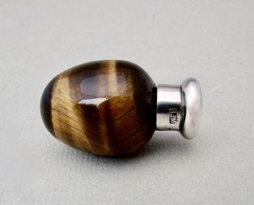 Rare Sampson Mordan Silver Mounted Tiger's Eye Egg Scent Bottle, London 1886