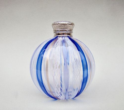 fig 2. DELIGHTFUL VICTORIAN SILVER MOUNTED TRAILED GLASS SCENT BOTTLE, CIRCA 1890