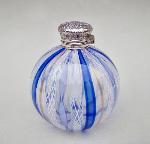 Delightful Victorian Silver Mounted Trailed Glass Scent Bottle, Circa 1890