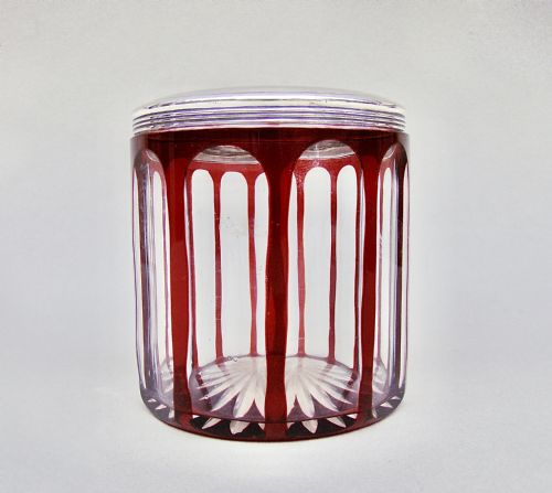 fig 2. RARE GEORGIAN SILVER MOUNTED OVERLAY RUBY GLASS DRESSING TABLE JAR BY JOHN DOUGLAS, LONDON 1811