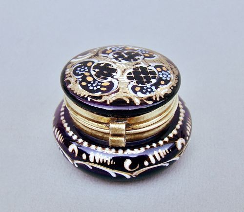 19th Century French Enamelled Amethyst Glass Trinket Box, Circa 1890