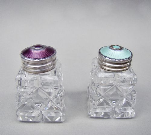 Pair of Norwegian Art Deco Silver and Enamel Salts, Circa 1930