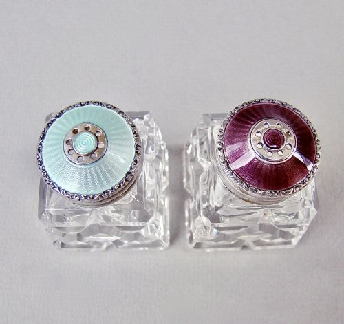 fig 2. PAIR OF NORWEGIAN ART DECO SILVER AND ENAMEL SALTS, CIRCA 1930