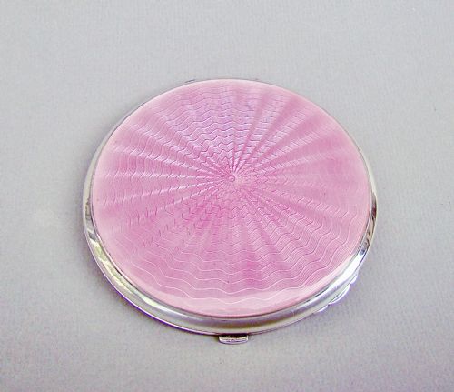 Art Deco Silver and Pink Guilloche Enamel Compact by Crisford & Norris, Birmingham 1934