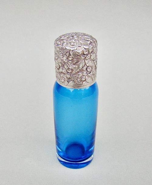 Exquisite Victorian Silver and Turquoise Glass Scent Bottle, Circa 1890