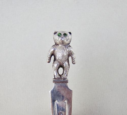 fig 1. RARE GEORGE V SILVER TEDDY BEAR BOOKMARK BY ADIE & LOVEKIN, BIRMINGHAM 1915