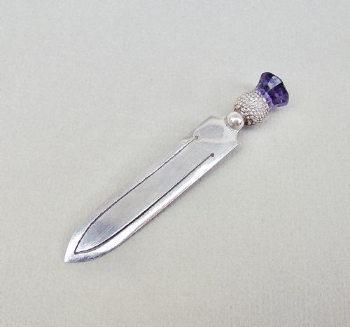 fig 2. NOVELTY SILVER & AMETHYST GLASS THISTLE BOOKMARK BY ADIE & LOVEKIN, BIRMINGHAM 1913