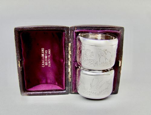 Exquisite Cased Pair of Victorian Silver Aesthetic Movement Napkin Rings, London 1881