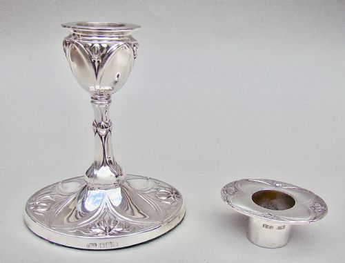 fig 1. ELEGANT ART NOUVEAU SILVER CANDLESTICK BY THOMAS, A. SCOTT, SHEFFIELD 1905