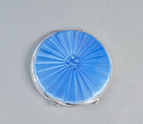 Stunning Art Deco Silver & Guilloche Enamel Compact by Joseph Gloster, Birmingham 1922