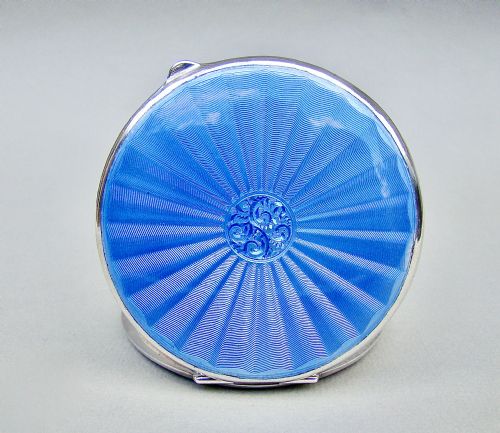 fig 1. STUNNING ART DECO SILVER & GUILLOCHE ENAMEL COMPACT BY JOSEPH GLOSTER, BIRMINGHAM 1922