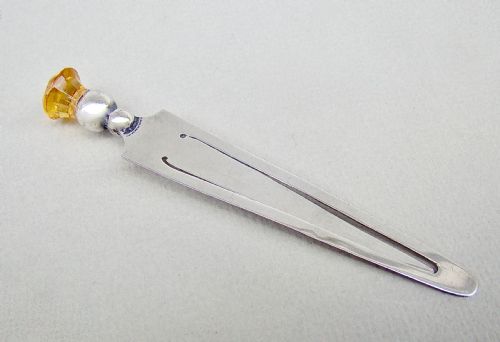 NOVELTY SILVER AMBER GLASS THISTLE BOOKMARK BY ADIE LOVEKIN BIRMINGHAM 1925 - ADDITIONAL PHOTO 1