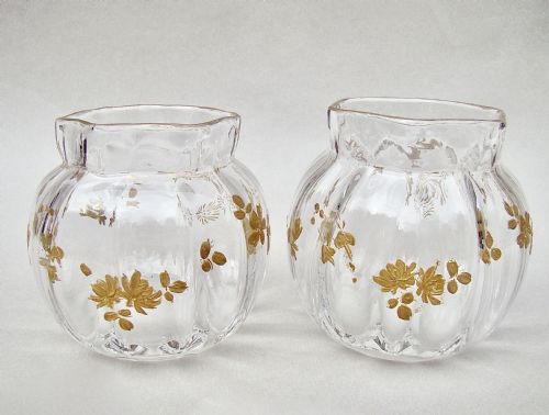 Delightful Pair of 19th C. French Small Soliflore Gilt Glass Vases, Circa 1890