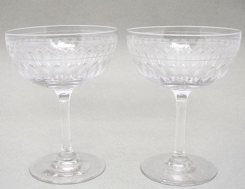 Elegant Pair of Victorian Sliced-cut Champagne Coupes, Circa 1890