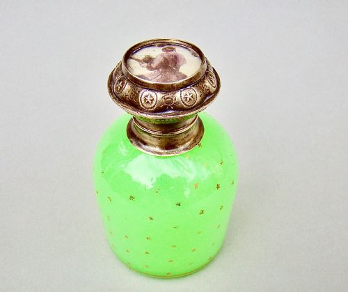 Rare 19th C. French Palais Royal "Grand Tour" Uranium Glass Scent Bottle, Circa 1860