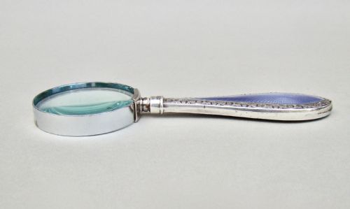 fig 2. ART DECO SILVER & GUILLOCHE ENAMEL MAGNIFYING GLASS BY HENRY MATTHEWS, BIRMINGHAM 1926