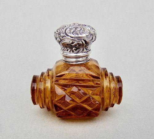 Charming Victorian Silver and Amber Glass Scent Bottle, Circa 1880