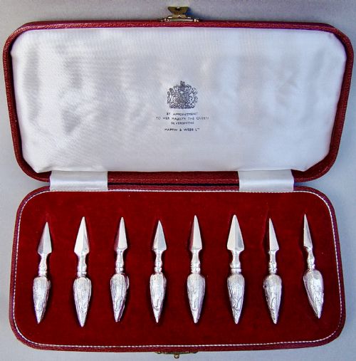Cased Set of Mid-century Silver Plated Corn Cob Holders by Mappin & Webb, Circa 1950