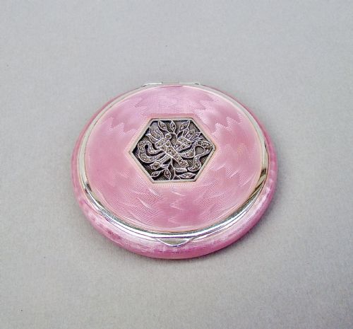 Fabulous Art Deco Silver and Guilloche Enamel Compact with Marcasite Decorations, Glasgow Import Marks 1929