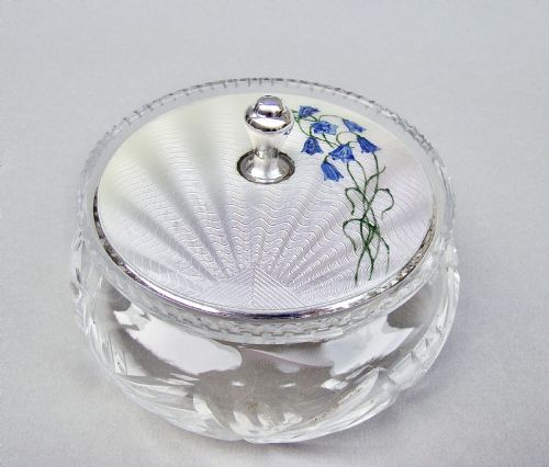Fabulous Art Deco Silver & Guilloche Enamel Toiletry Jar by Charles Green & Co, Birmingham 1933