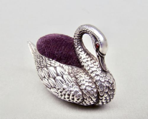 fig 2. EXQUISITE EDWARDIAN SILVER SWAN PIN CUSHION BY ADIE & LOVEKIN, BIRMINGHAM 1908