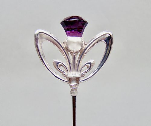 Delightful Silver & Amethyst Glass Hat Pin by Charles Horner, Chester 1911