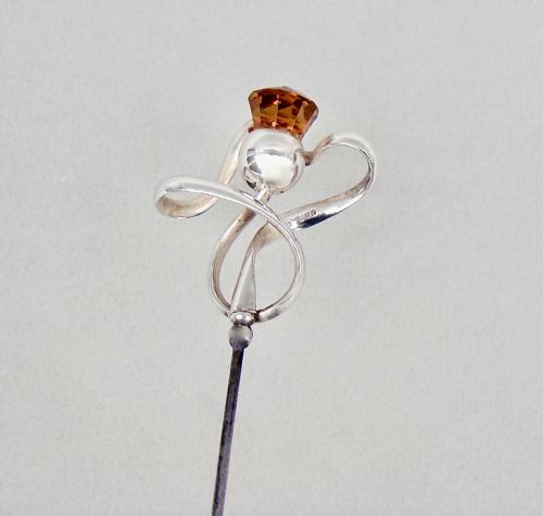 fig 2. SUPER EDWARDIAN SILVER & AMBER GLASS HAT PIN BY CHARLES HORNER, CHESTER 1909