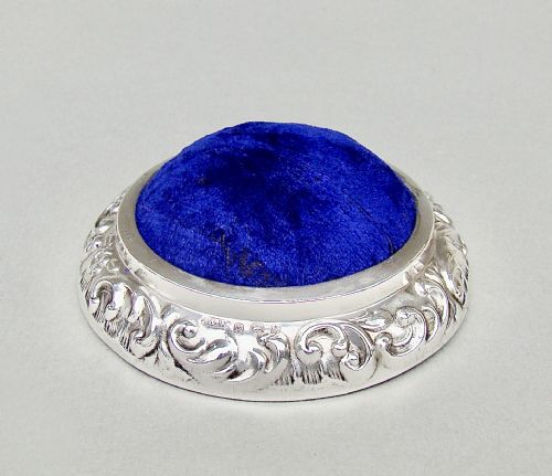 Edwardian Silver Pin Cushion by A&j Zimmerman, Birmingham 1905,