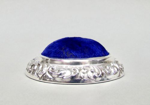 fig 1. EDWARDIAN SILVER PIN CUSHION BY A&J ZIMMERMAN, BIRMINGHAM 1905, 