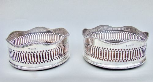 Superb Pair of Mid-century Solid Silver Wine Coasters by  J. B.  Chatterley & Sons, Birmingham 1969.
