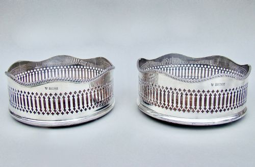 fig 2. SUPERB PAIR OF MID-CENTURY SOLID SILVER WINE COASTERS BY J. B. CHATTERLEY & SONS, BIRMINGHAM 1969.