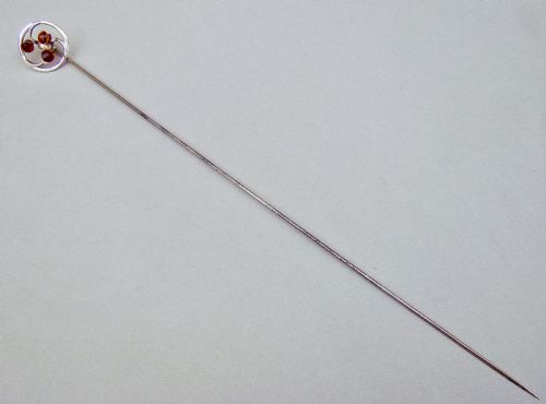 fig 1. EXQUISITE SILVER & AMBER GLASS HAT PIN BY CHARLES HORNER, CHESTER 1923